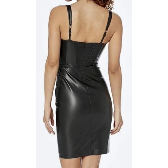 GUESS Reid Faux Leather Jet Black Bodycon Women's Mini Dress Size 10 New $158 - Picture 2 of 10